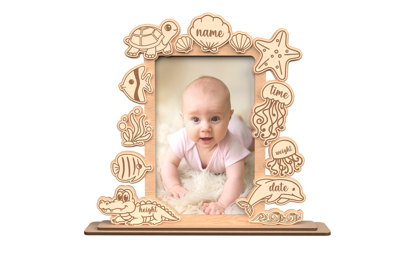 Wooden laser engraved baby photo frame