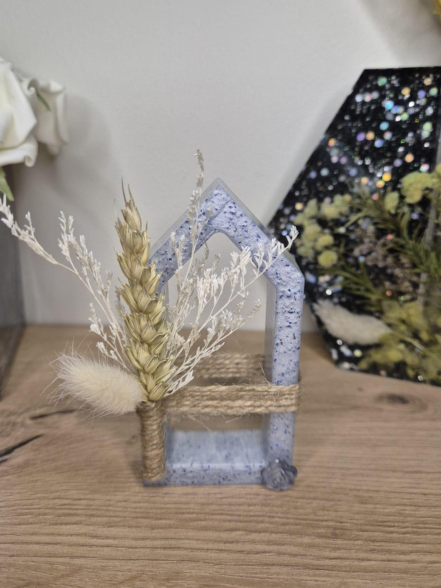 Handmade set of 3 decorative resin houses