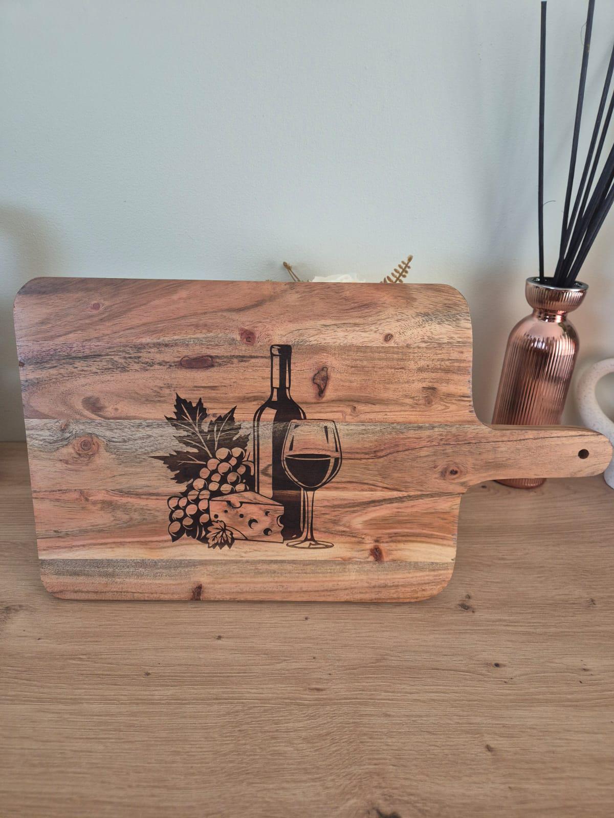 Handmade Wooden Cheese & Wine Chopping Board Engraved