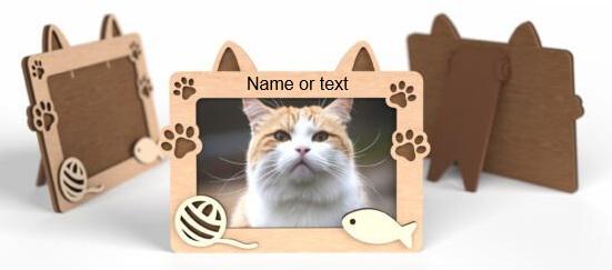 Wooden laser engraved cat photo frame