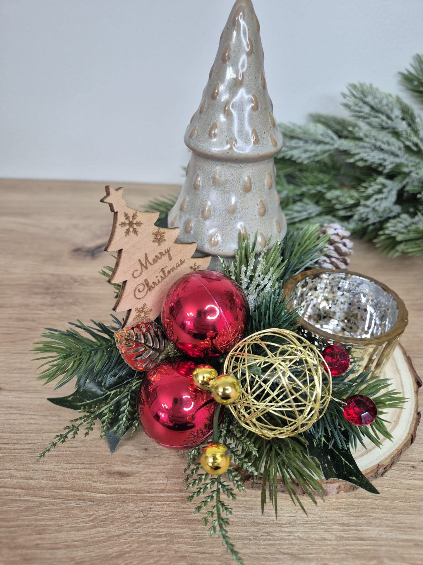 Handmade Christmas centrepiece decorations tealight holder