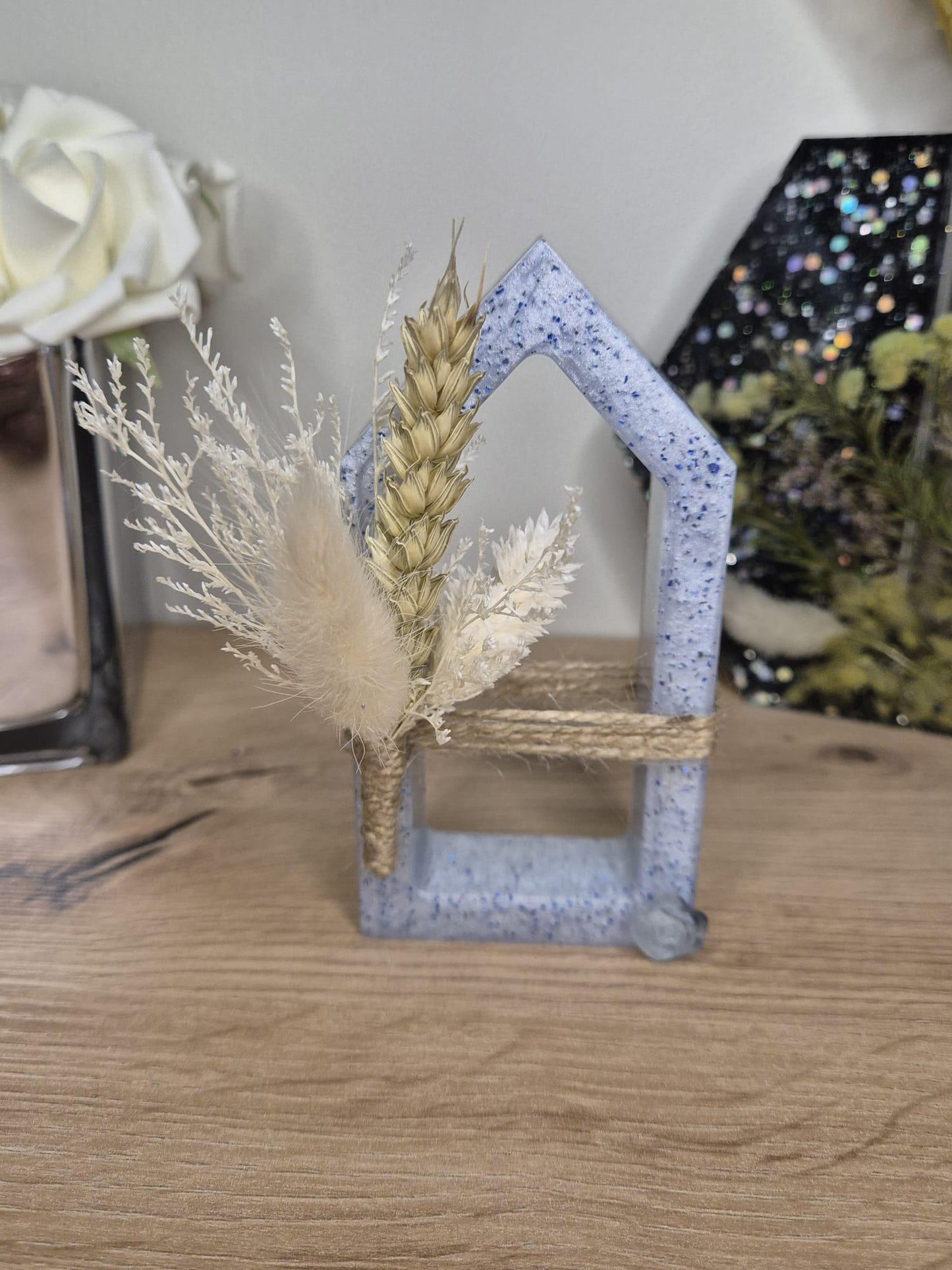 Handmade set of 3 decorative resin houses