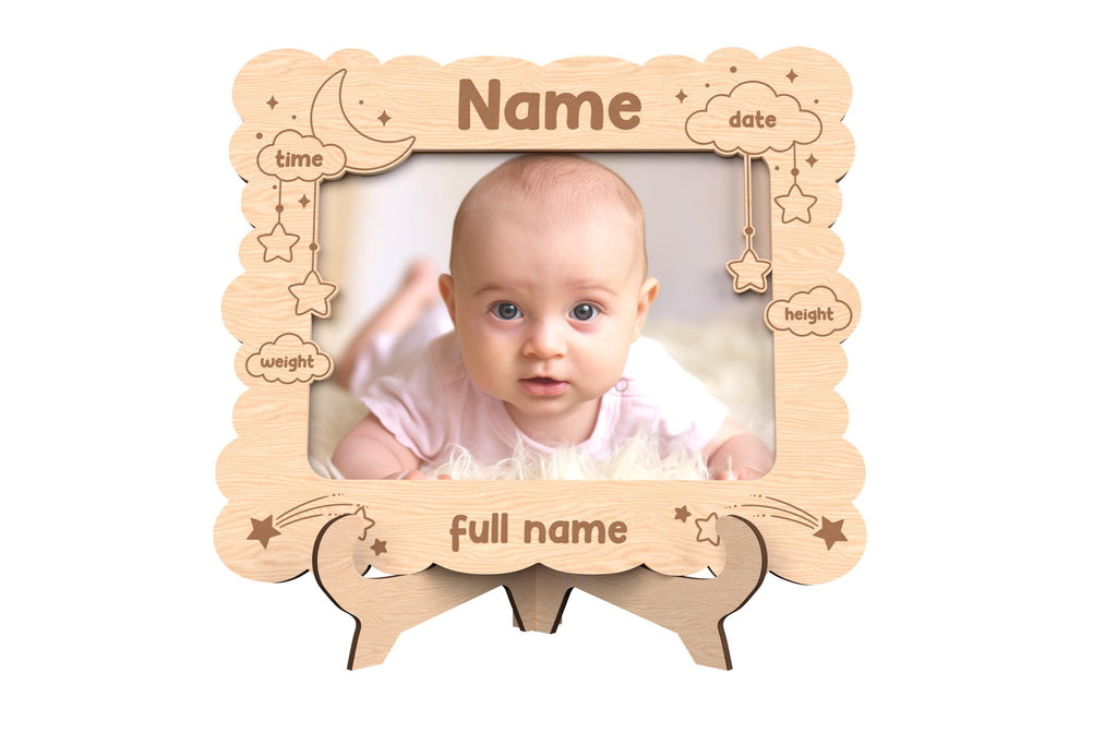 Wooden laser engraved baby photo frame