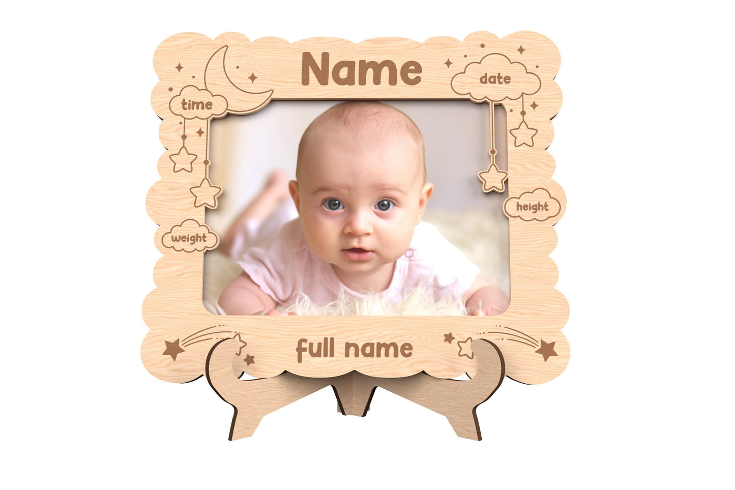 Wooden laser engraved baby photo frame