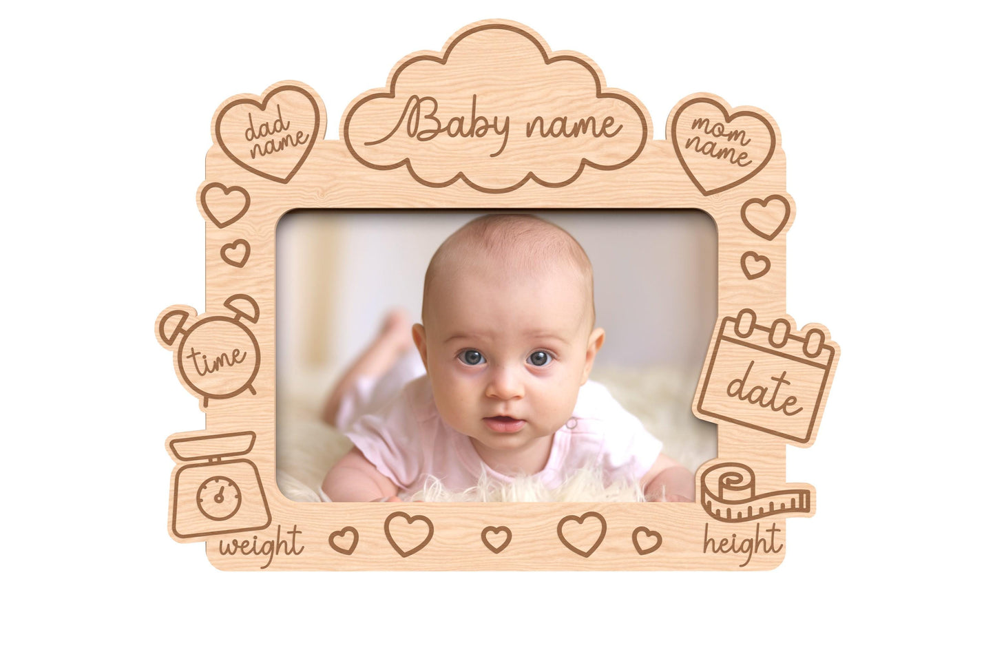 Wooden laser engraved baby photo frame