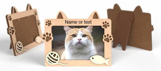 Wooden laser engraved cat photo frame