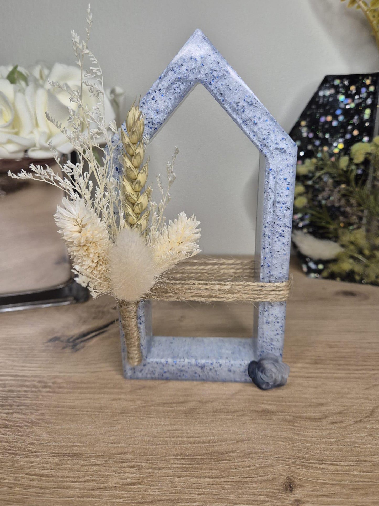 Handmade set of 3 decorative resin houses