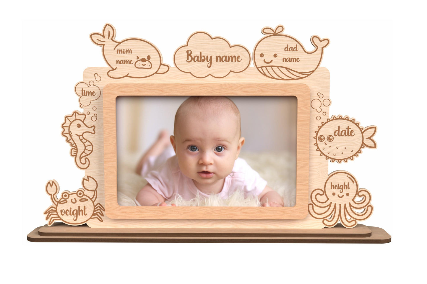 Wooden laser engraved baby photo frame