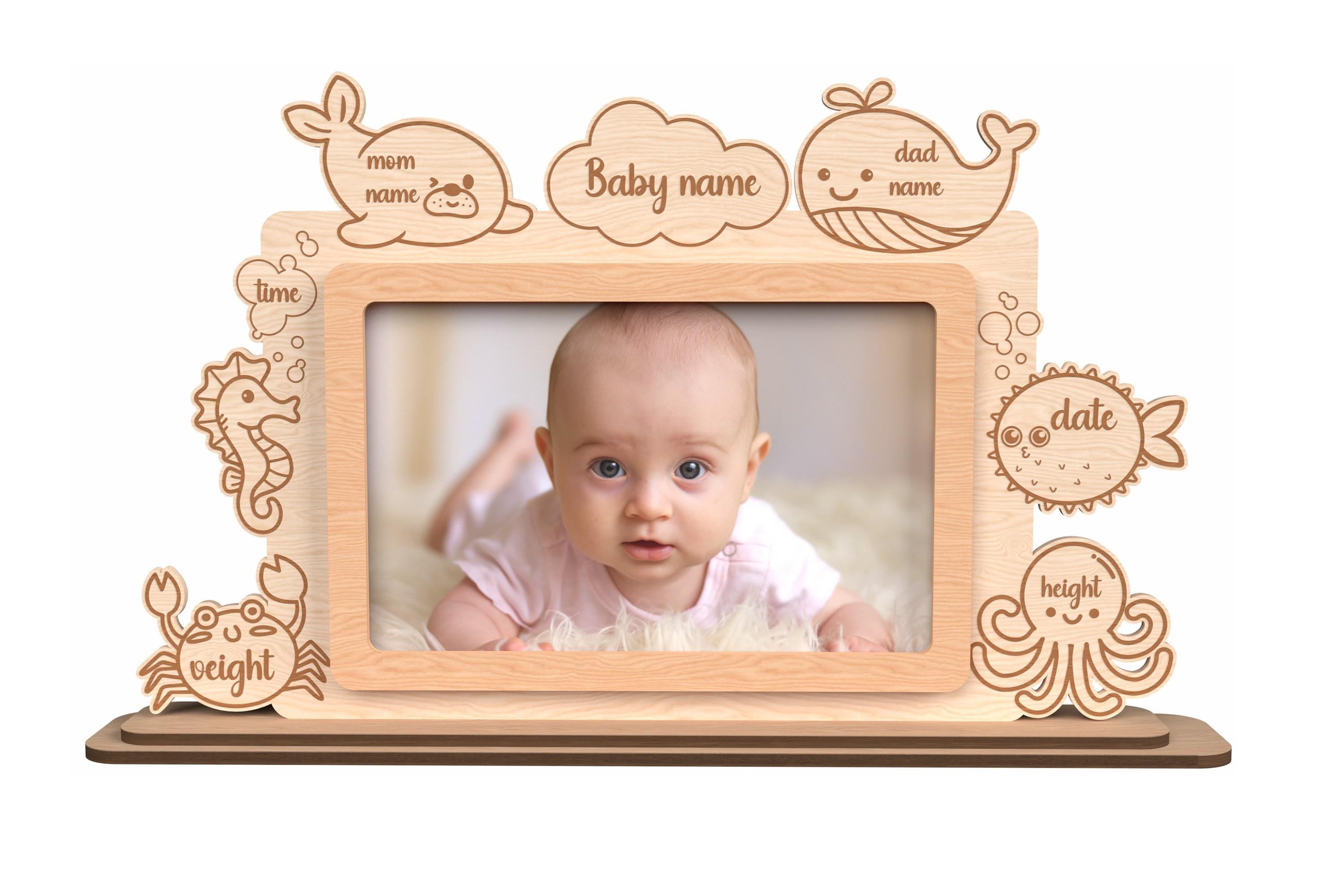 Wooden laser engraved baby photo frame