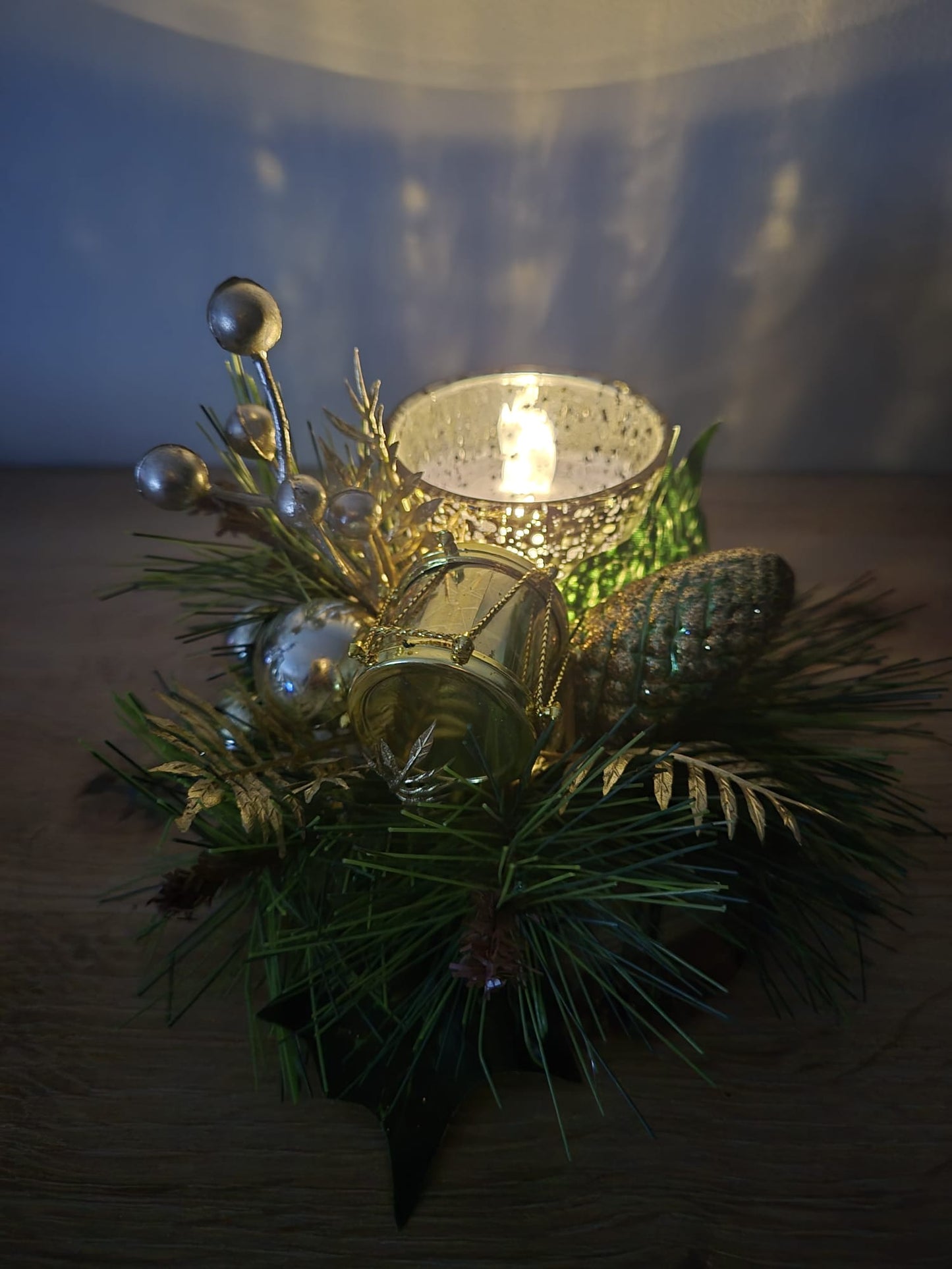 Handmade Christmas centrepiece decorations tealight holder