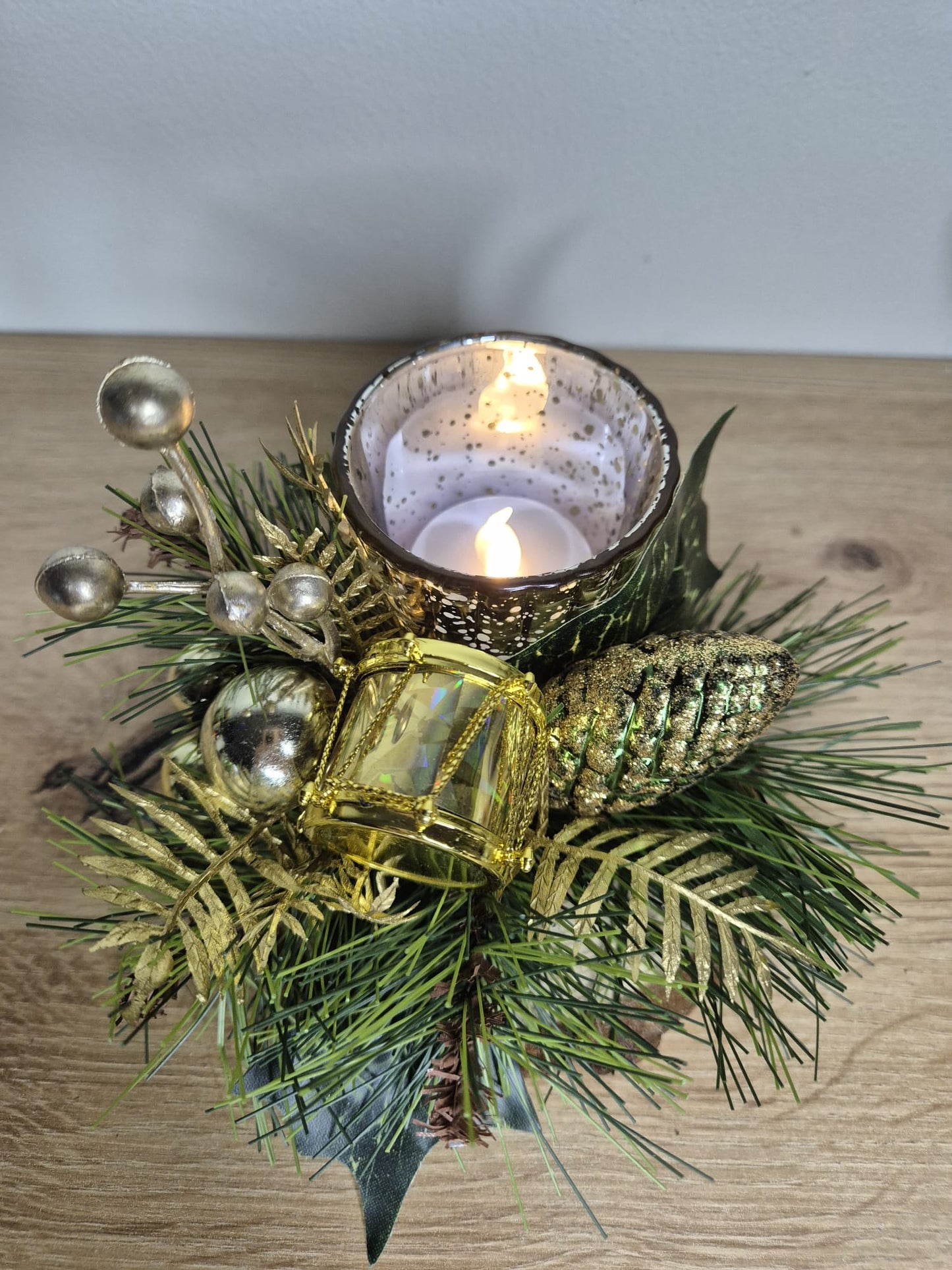 Handmade Christmas centrepiece decorations tealight holder