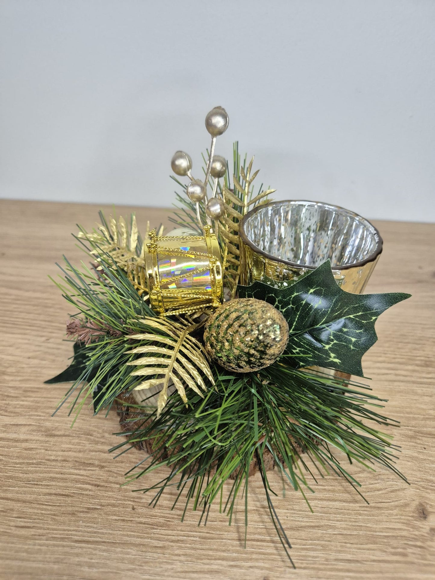 Handmade Christmas centrepiece decorations tealight holder