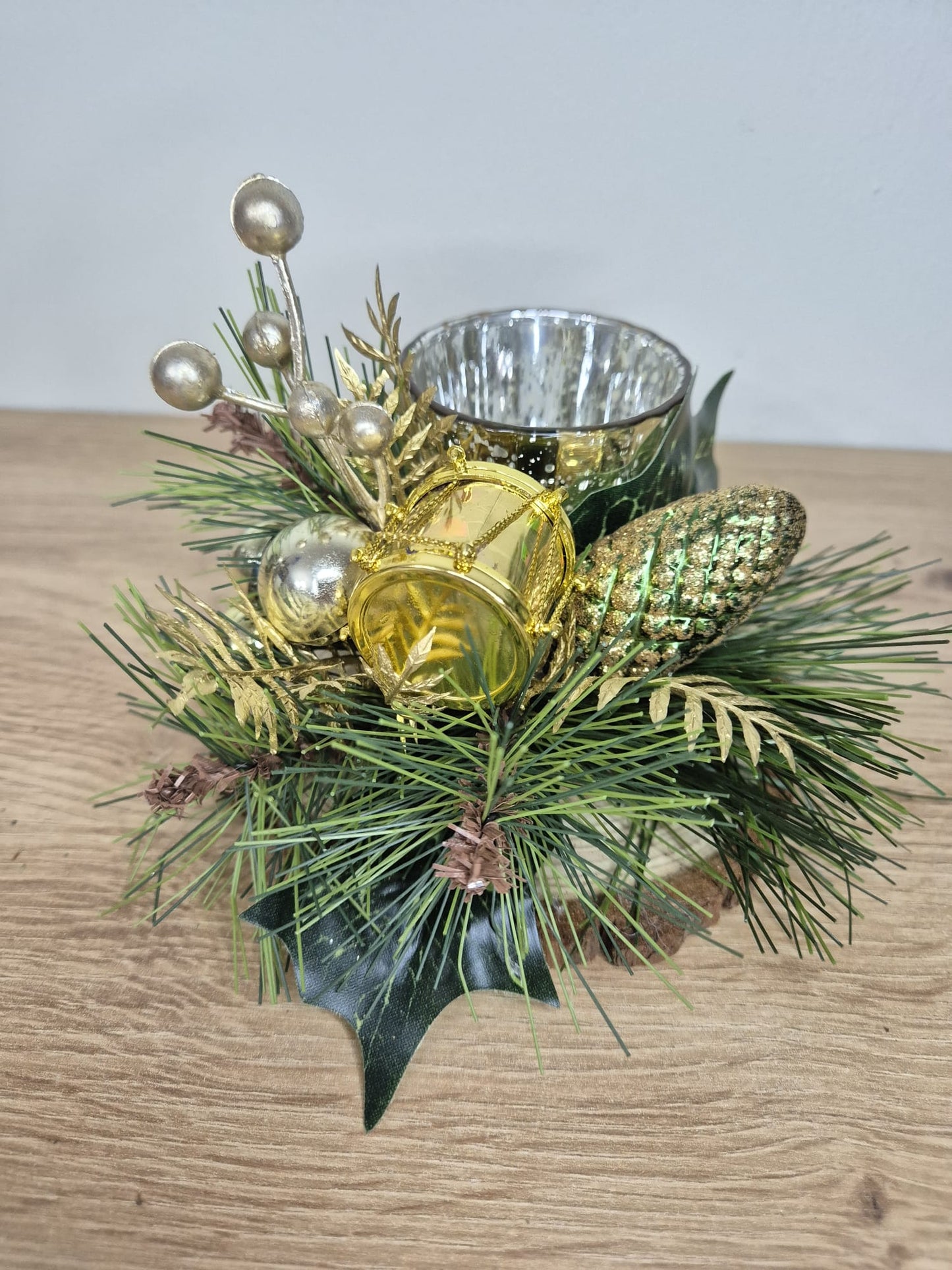 Handmade Christmas centrepiece decorations tealight holder