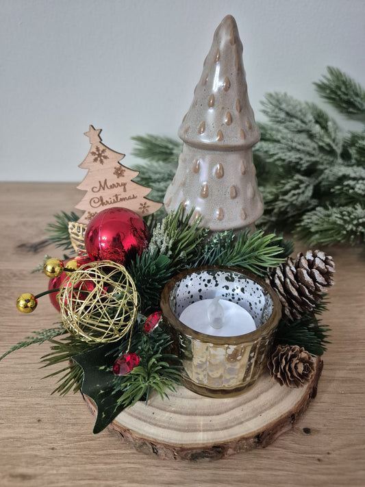 Handmade Christmas centrepiece decorations tealight holder