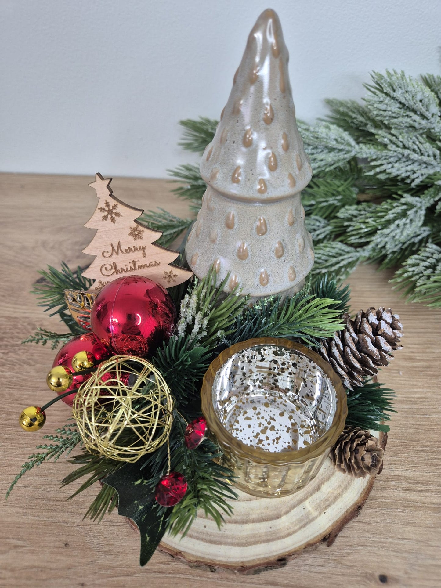 Handmade Christmas centrepiece decorations tealight holder