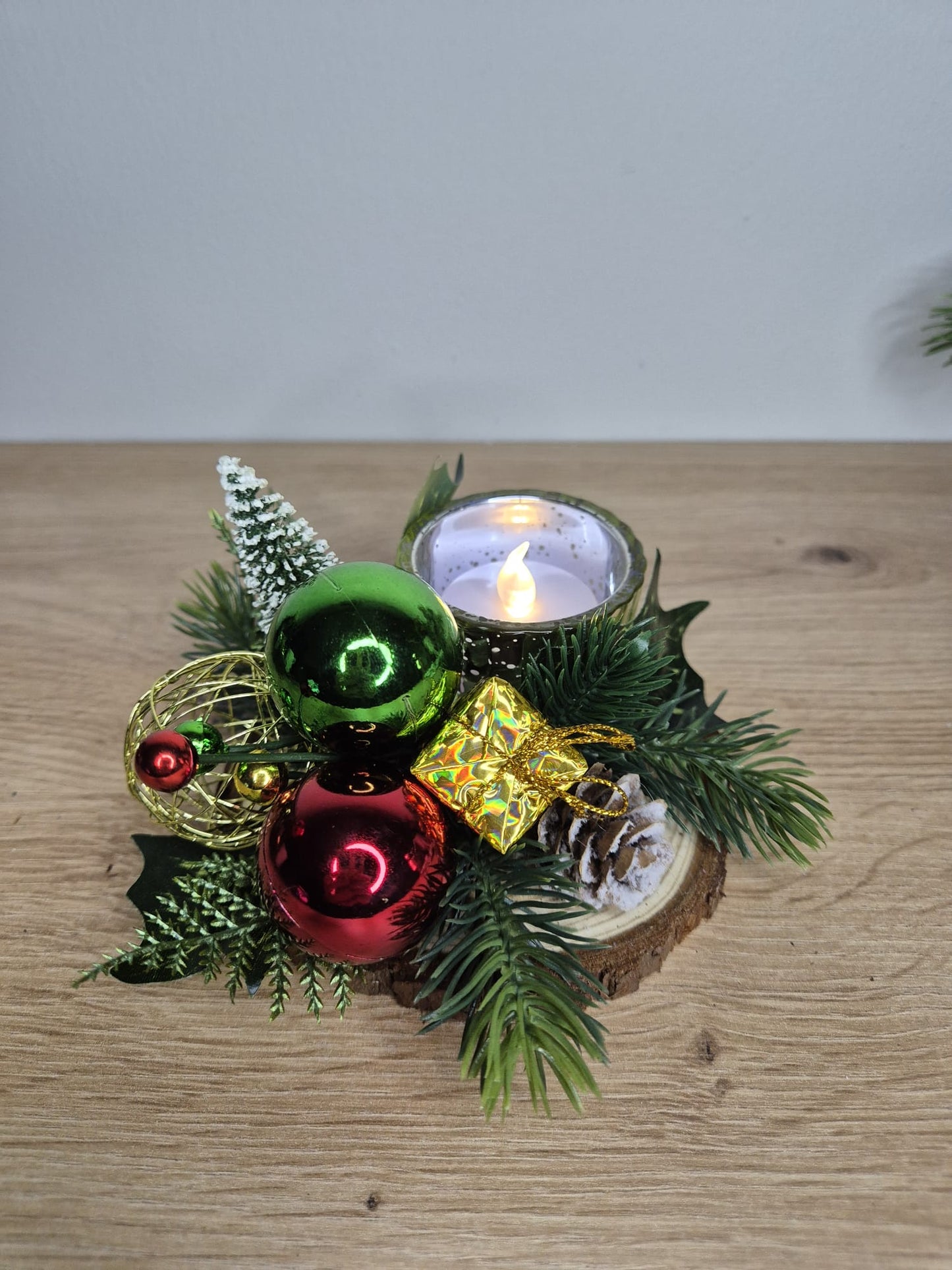 Handmade Christmas centrepiece decorations tealight holder