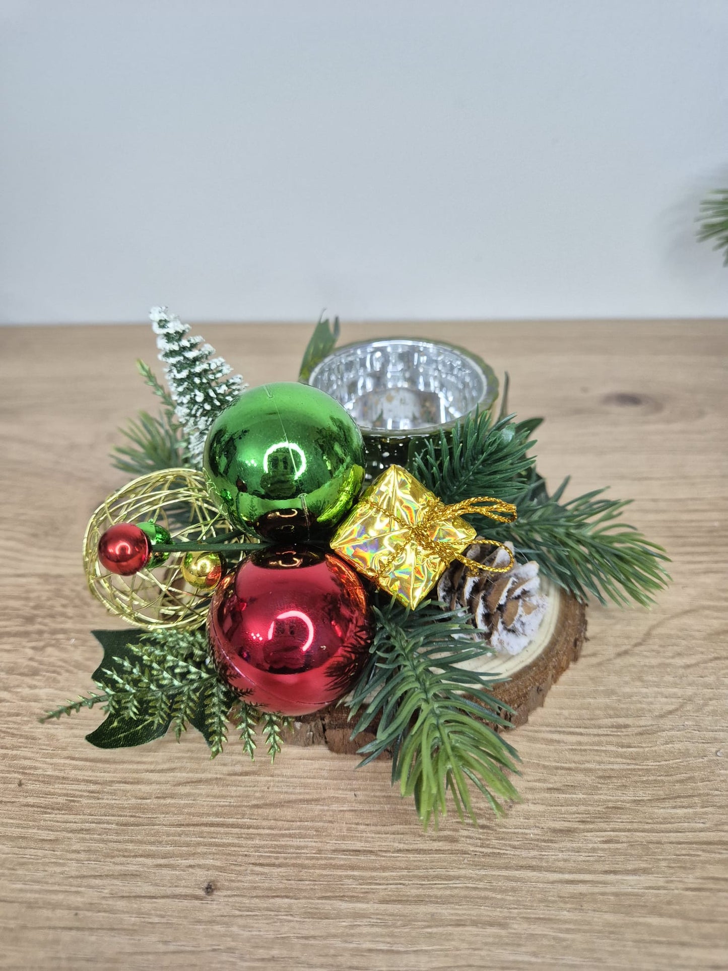 Handmade Christmas centrepiece decorations tealight holder