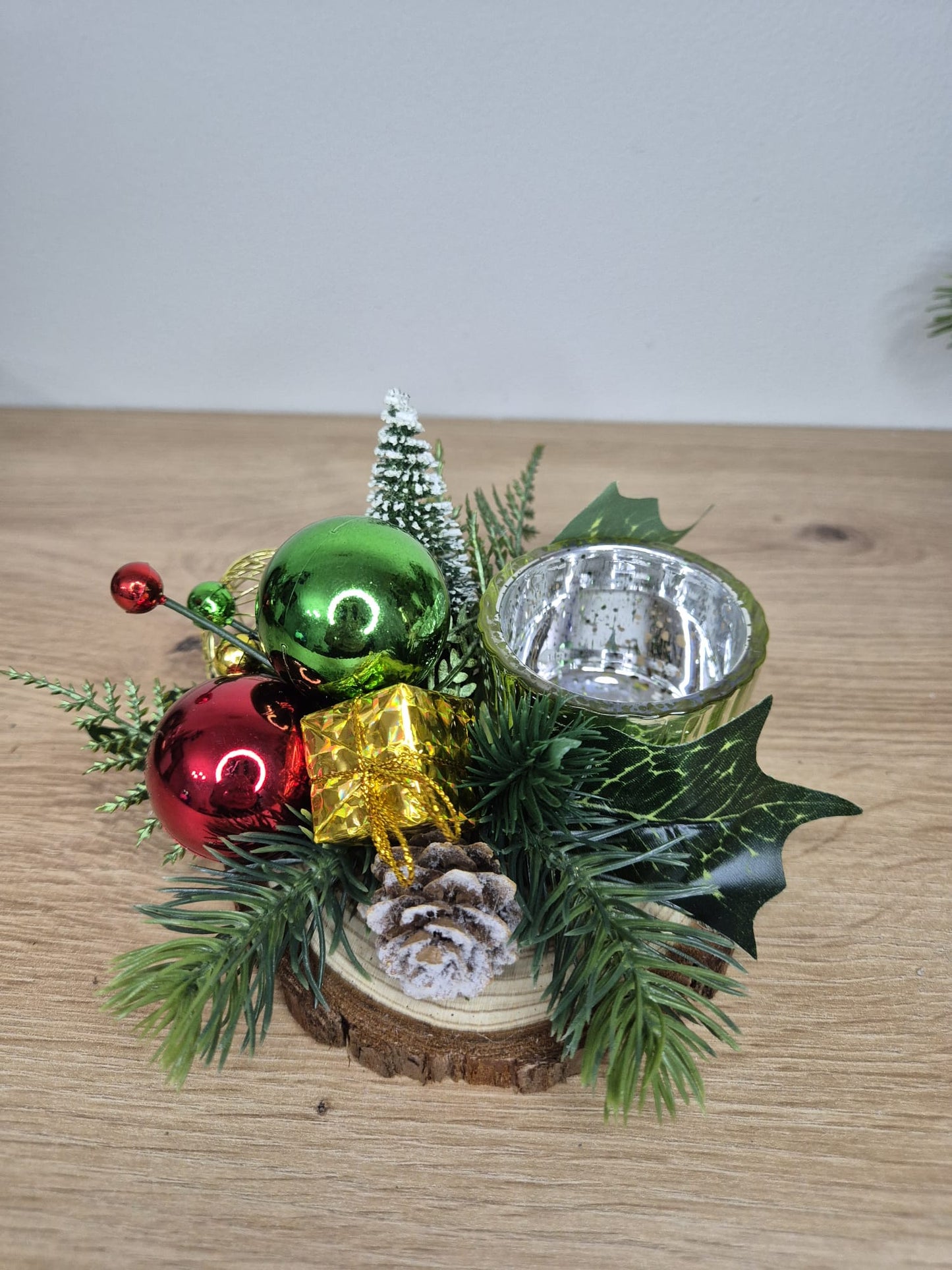 Handmade Christmas centrepiece decorations tealight holder