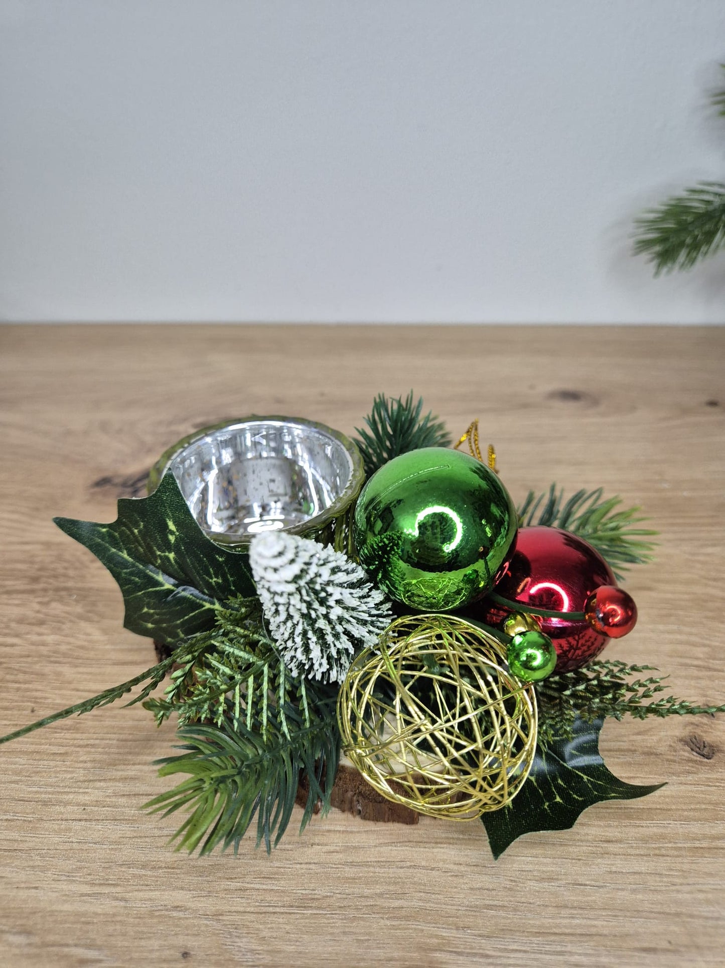 Handmade Christmas centrepiece decorations tealight holder