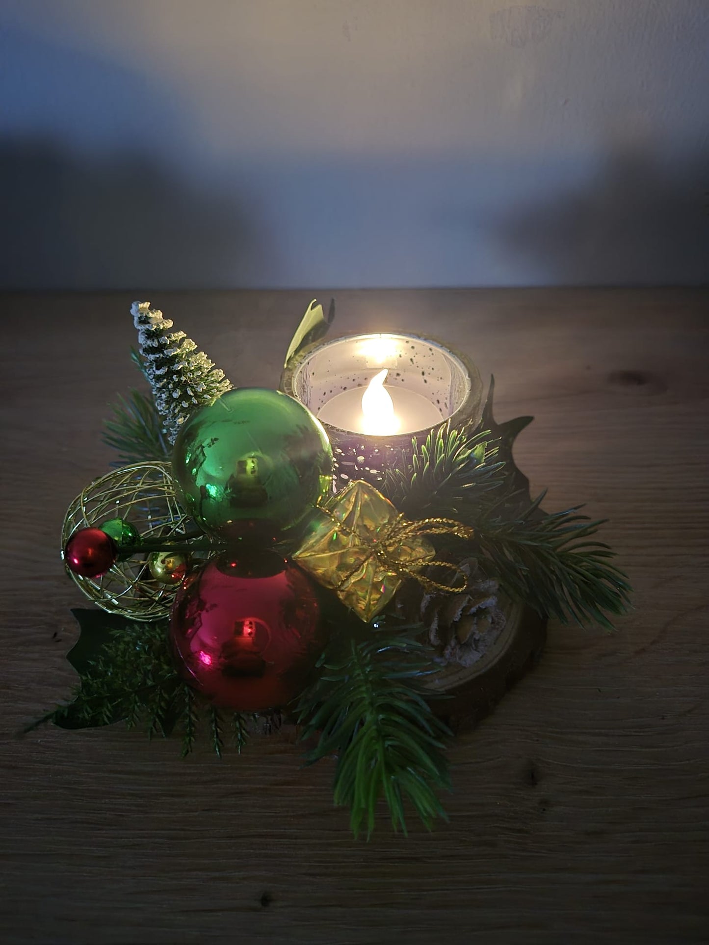 Handmade Christmas centrepiece decorations tealight holder