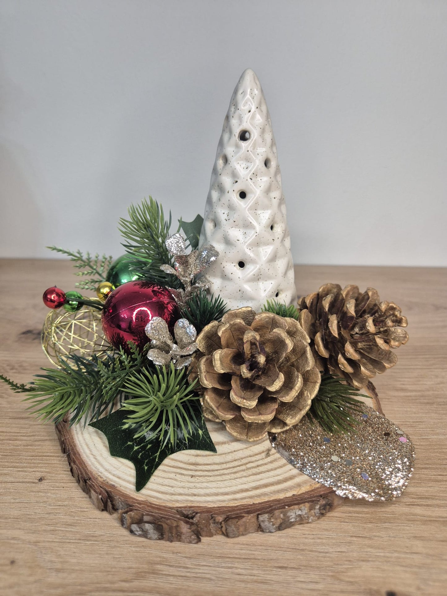 Handmade Christmas centrepiece decorations