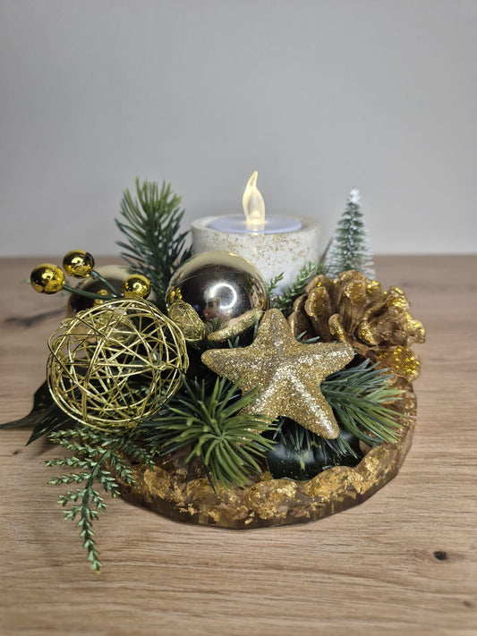 Handmade Christmas centrepiece decorations tealight holder
