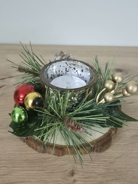 Handmade Small Christmas centrepiece decorations tealight holder