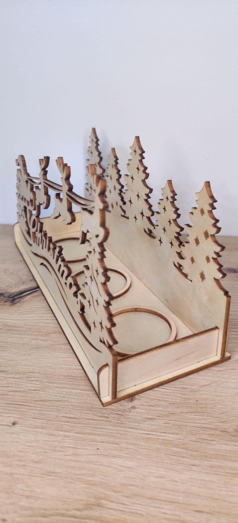 Wooden Christmas Scene Candle Holder