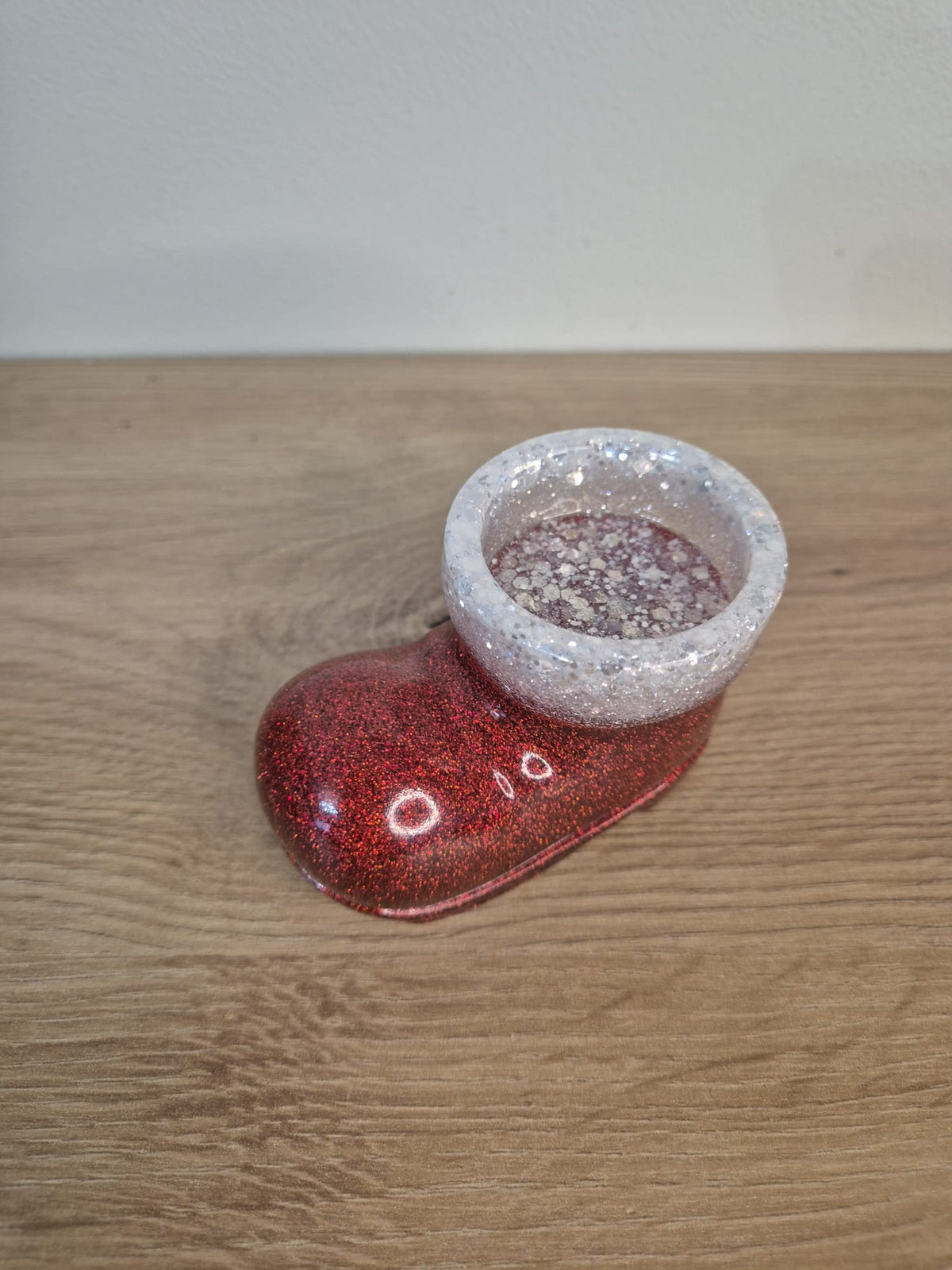 Handmade resin Santa's Boot candle holder