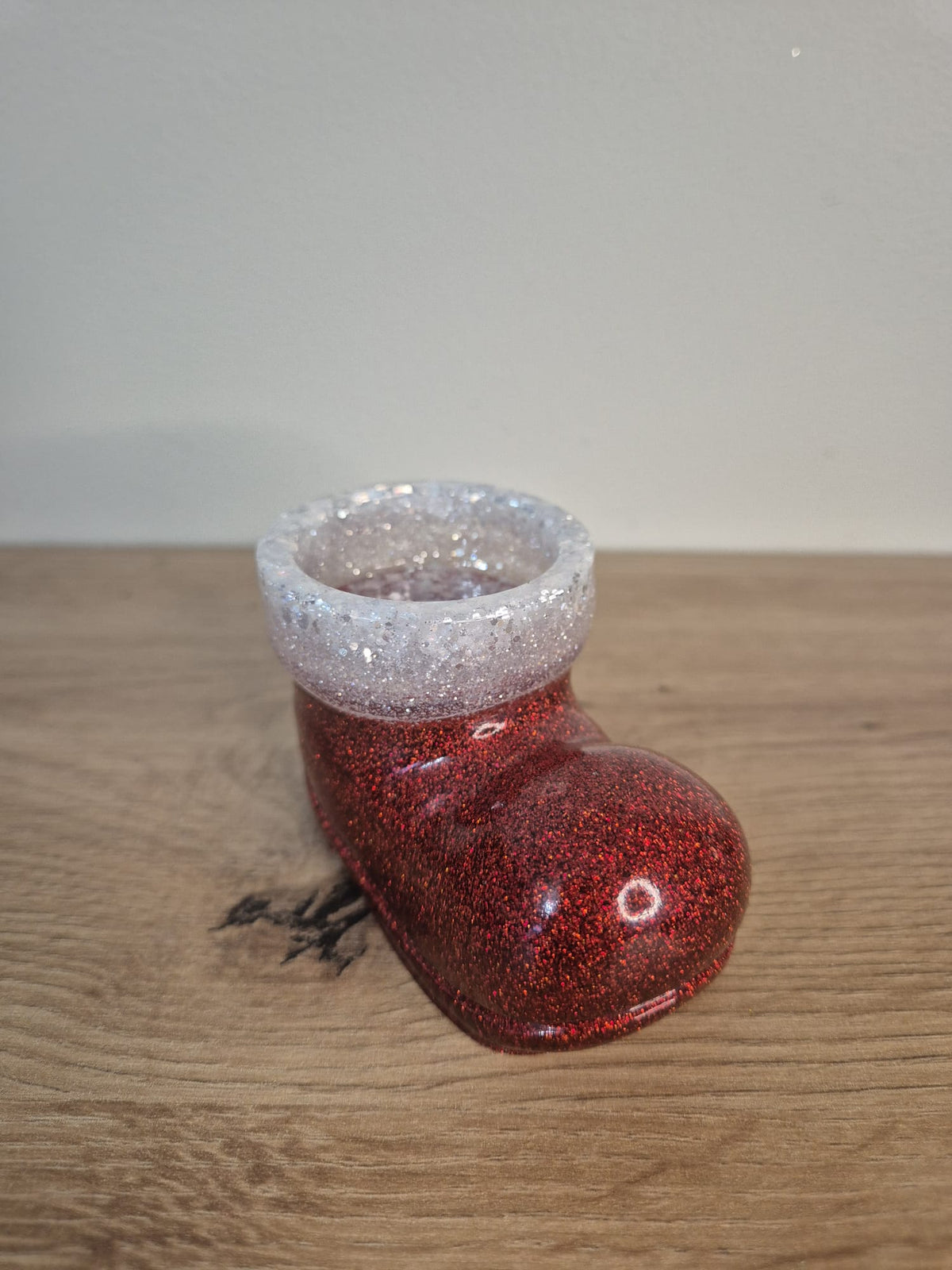 Handmade resin Santa's Boot candle holder