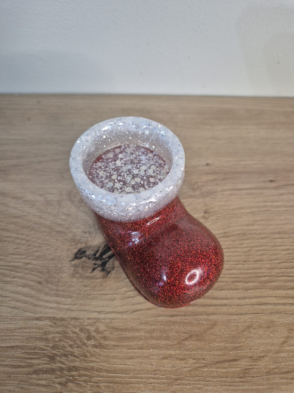 Handmade resin Santa's Boot candle holder