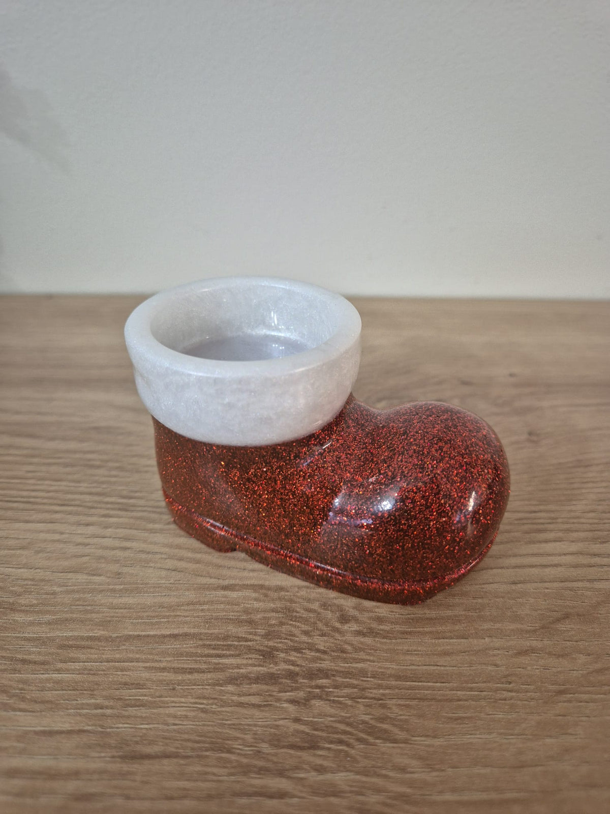 Handmade resin Santa's Boot candle holder