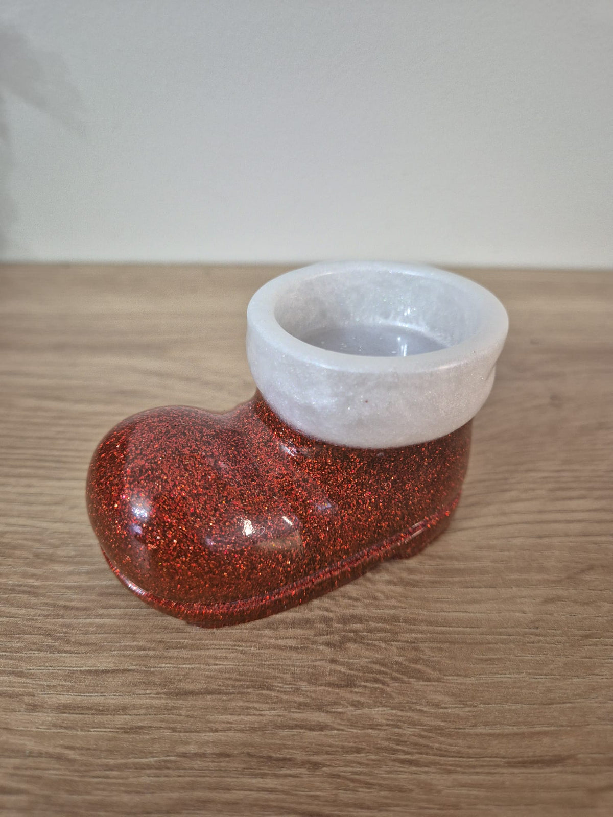Handmade resin Santa's Boot candle holder