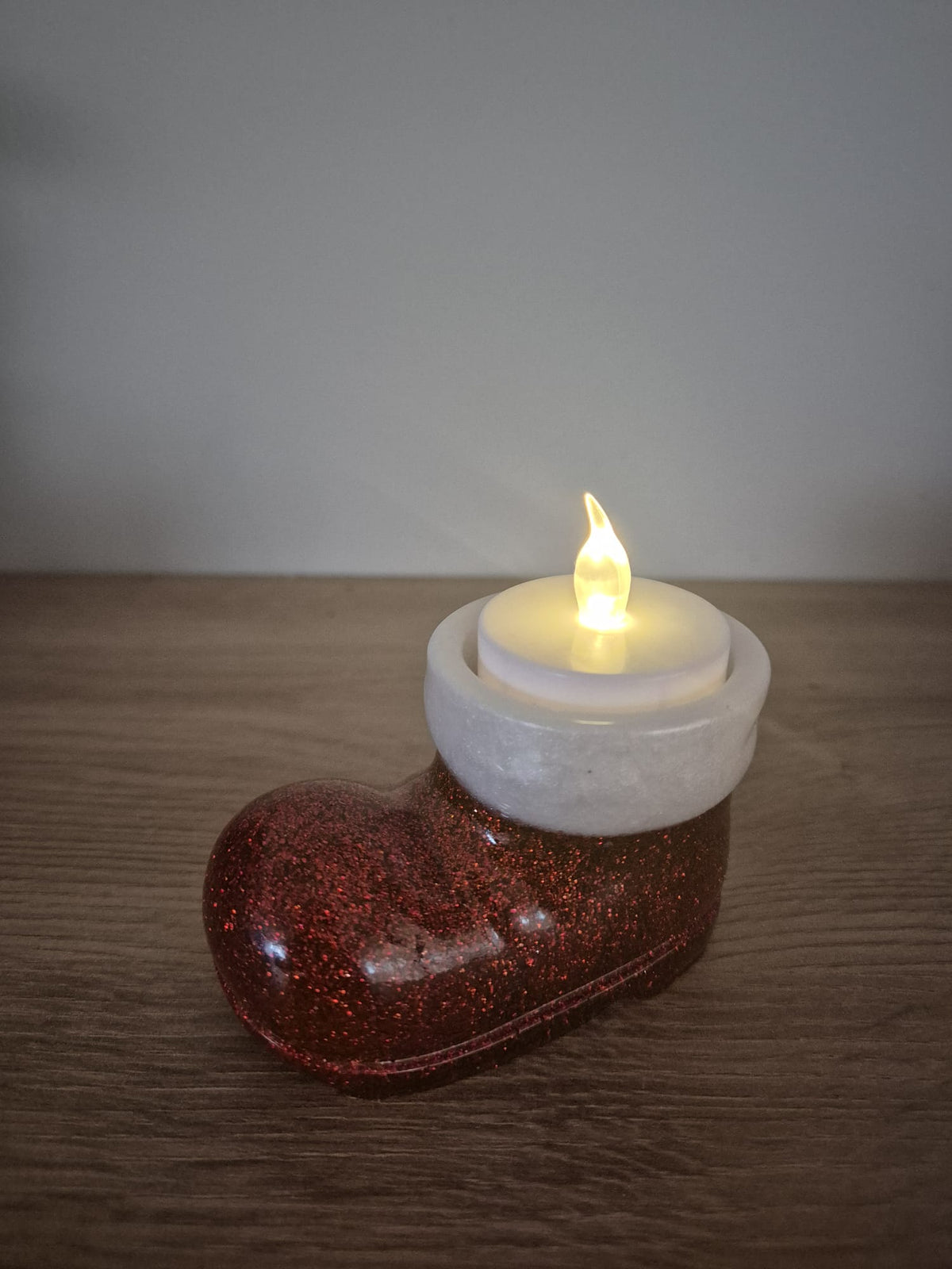 Handmade resin Santa's Boot candle holder