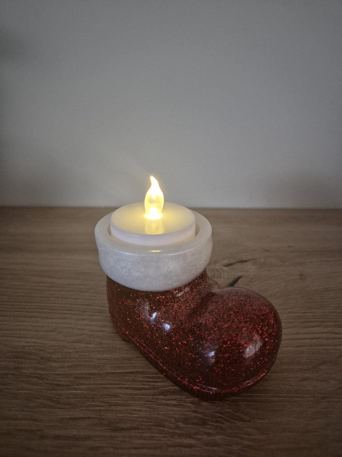 Handmade resin Santa's Boot candle holder
