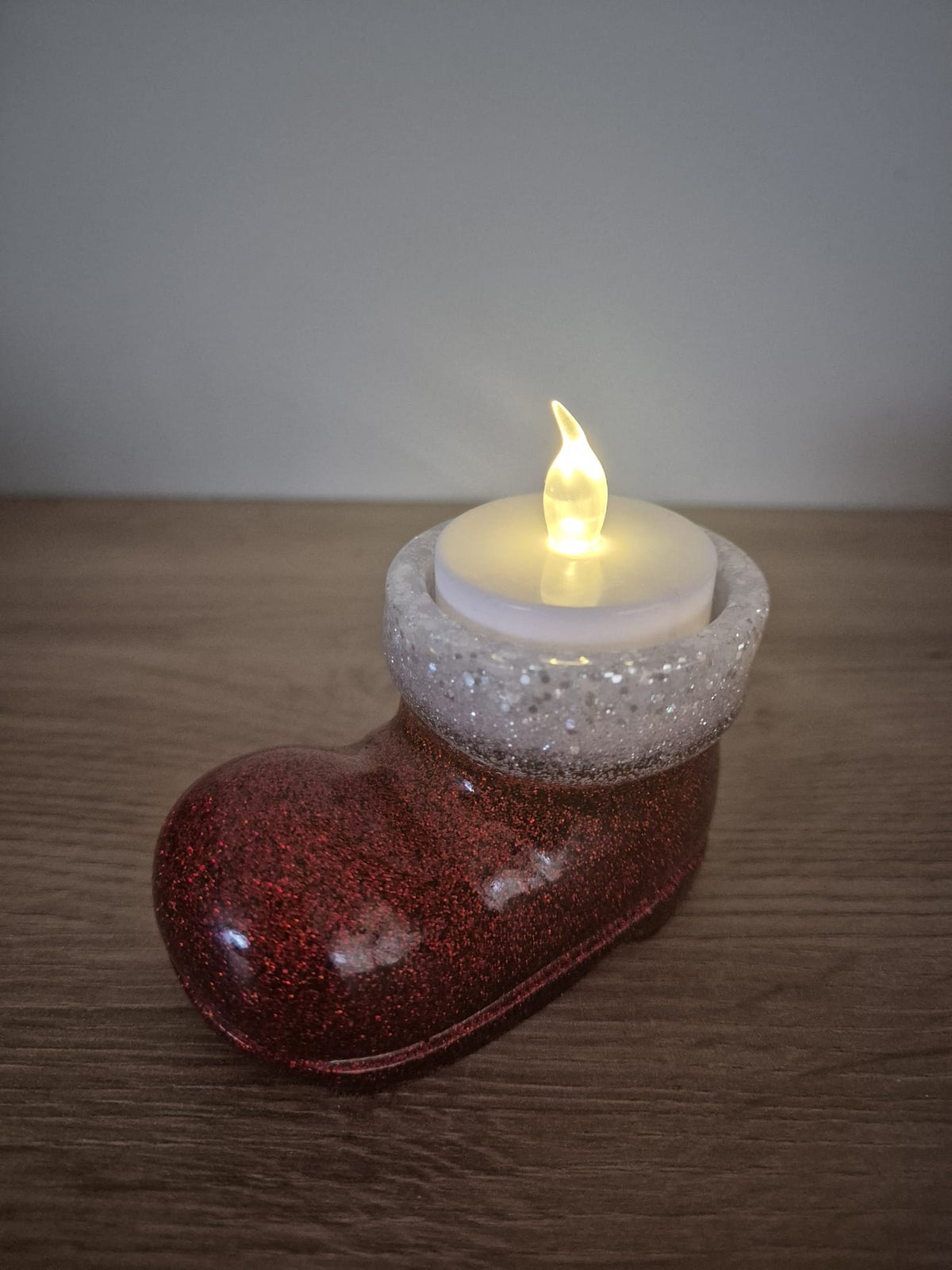 Handmade resin Santa's Boot candle holder