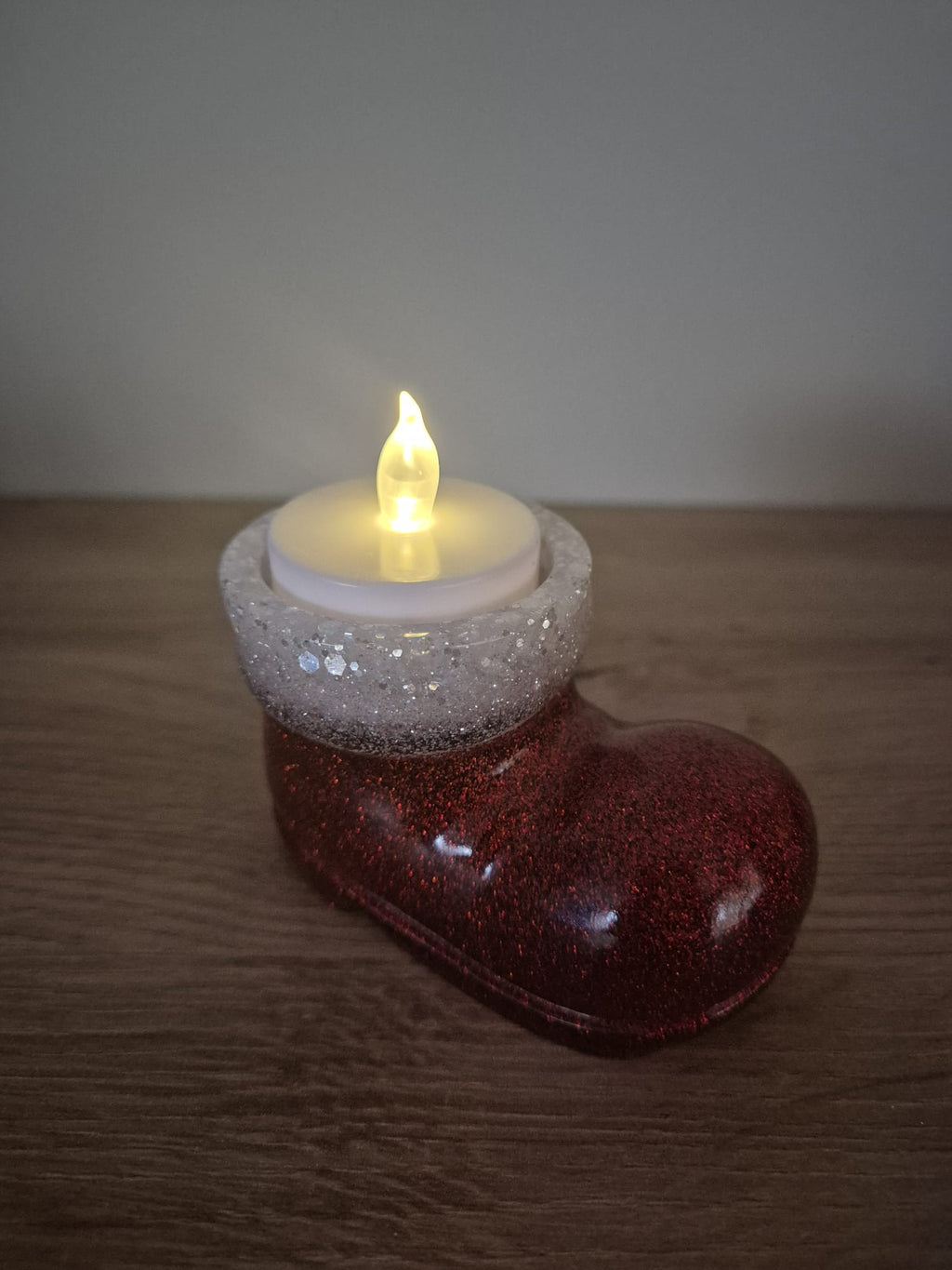 Handmade resin Santa's Boot candle holder