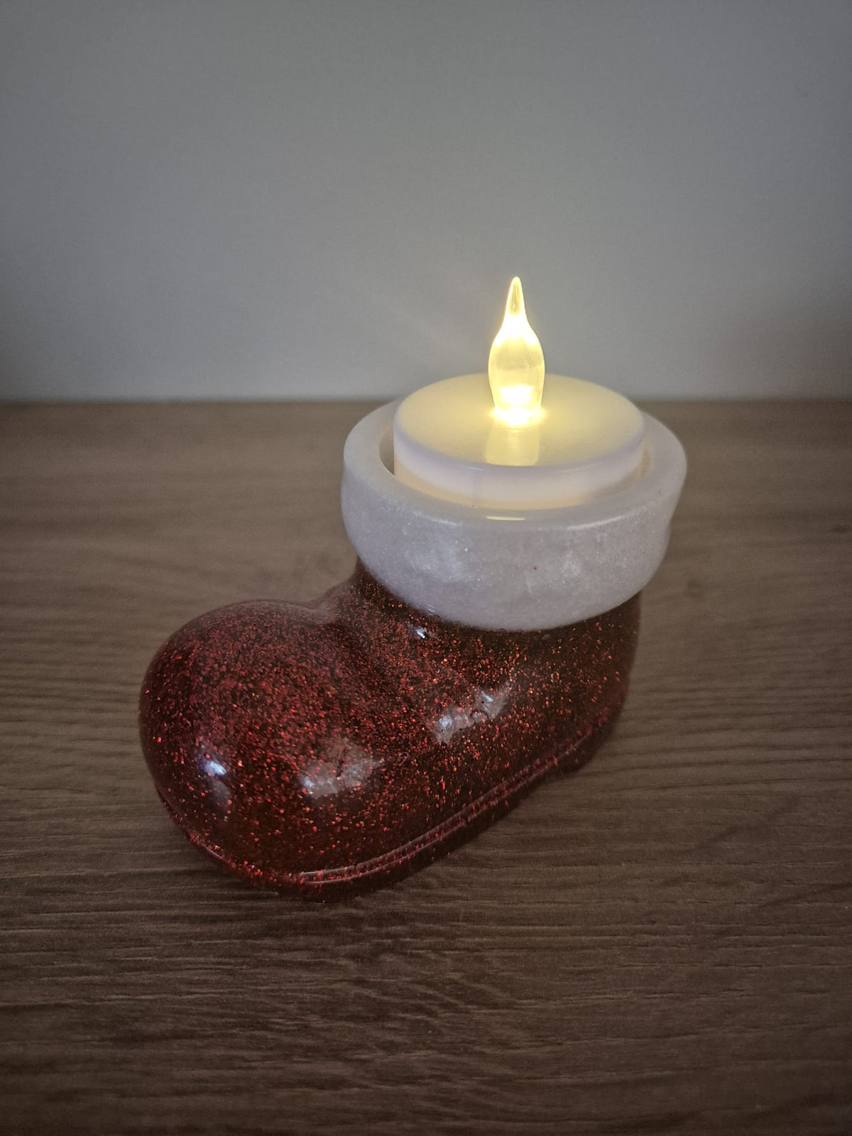 Handmade resin Santa's Boot candle holder
