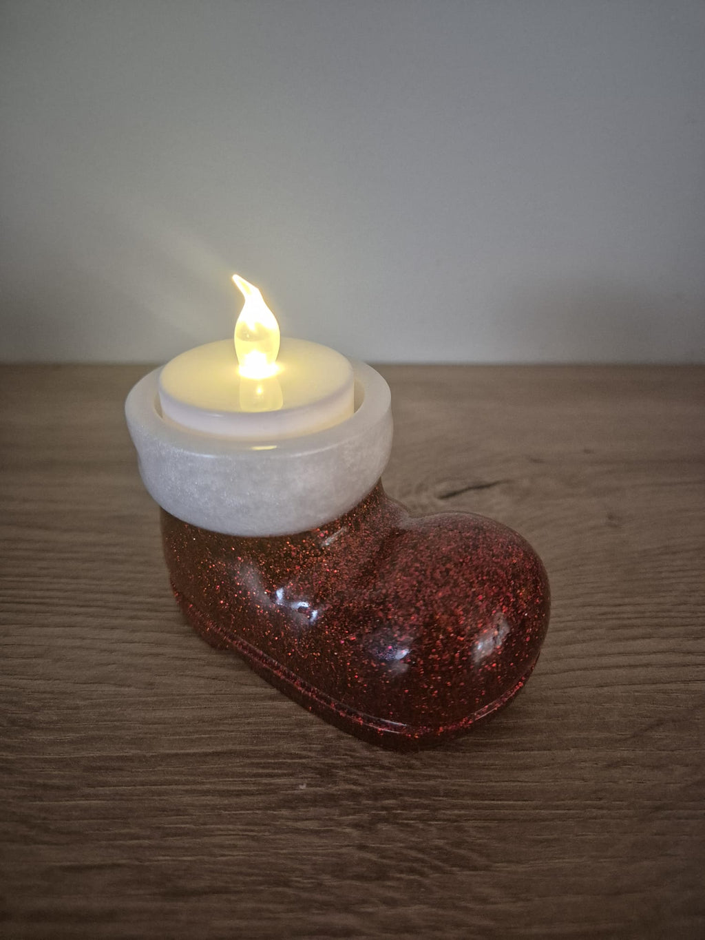 Handmade resin Santa's Boot candle holder