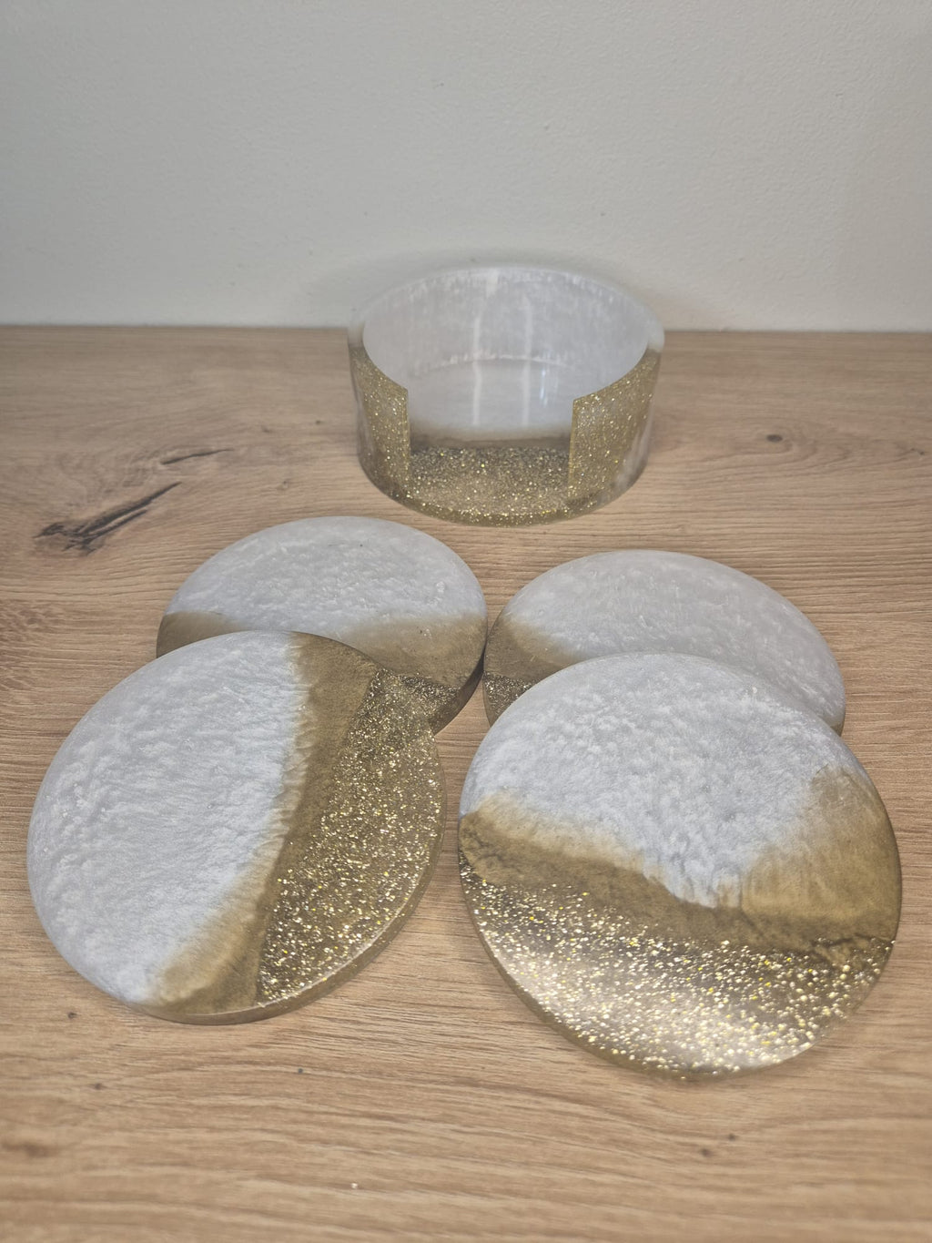 Set of resin coasters with stand