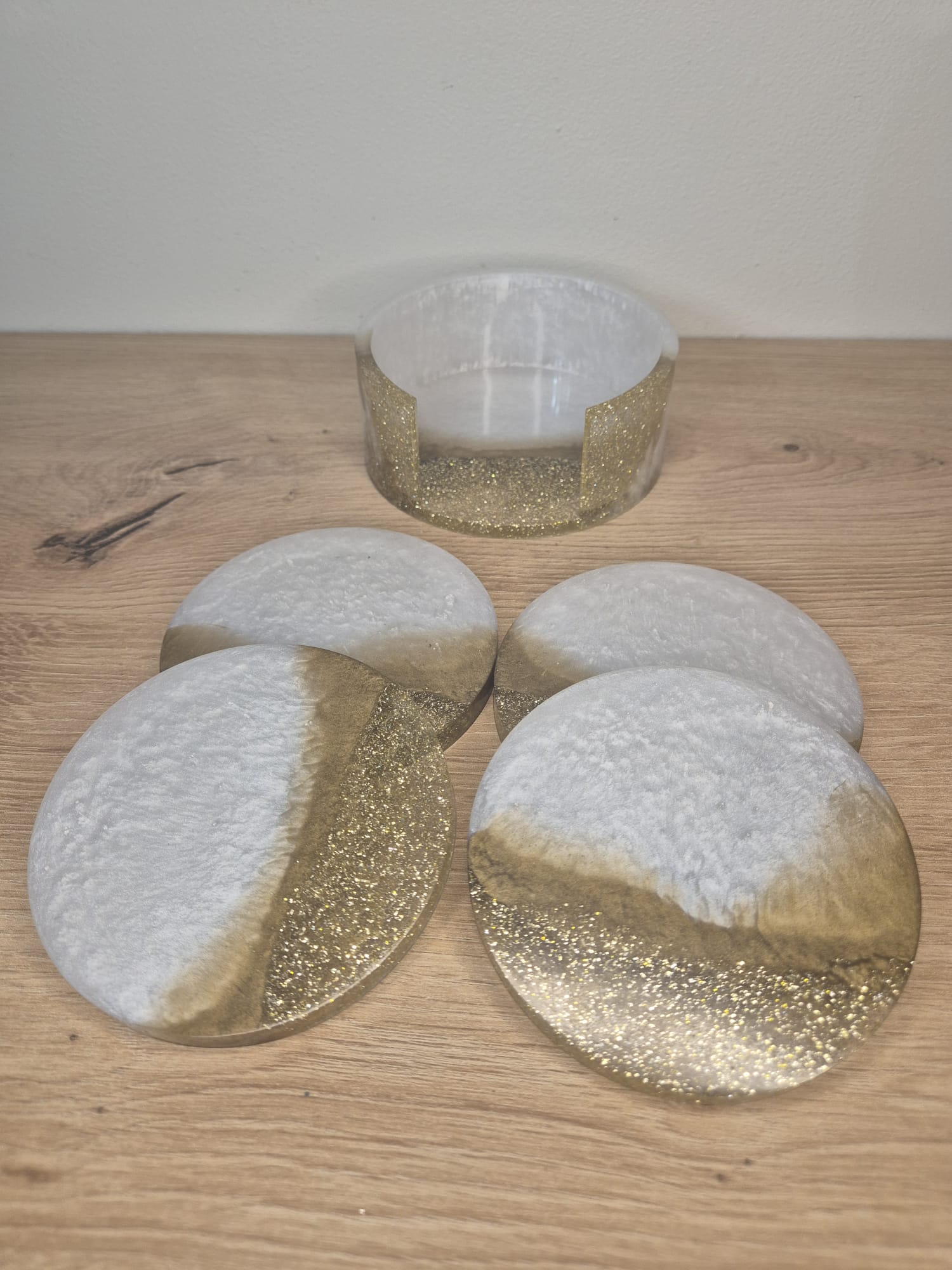 Set of resin coasters with stand