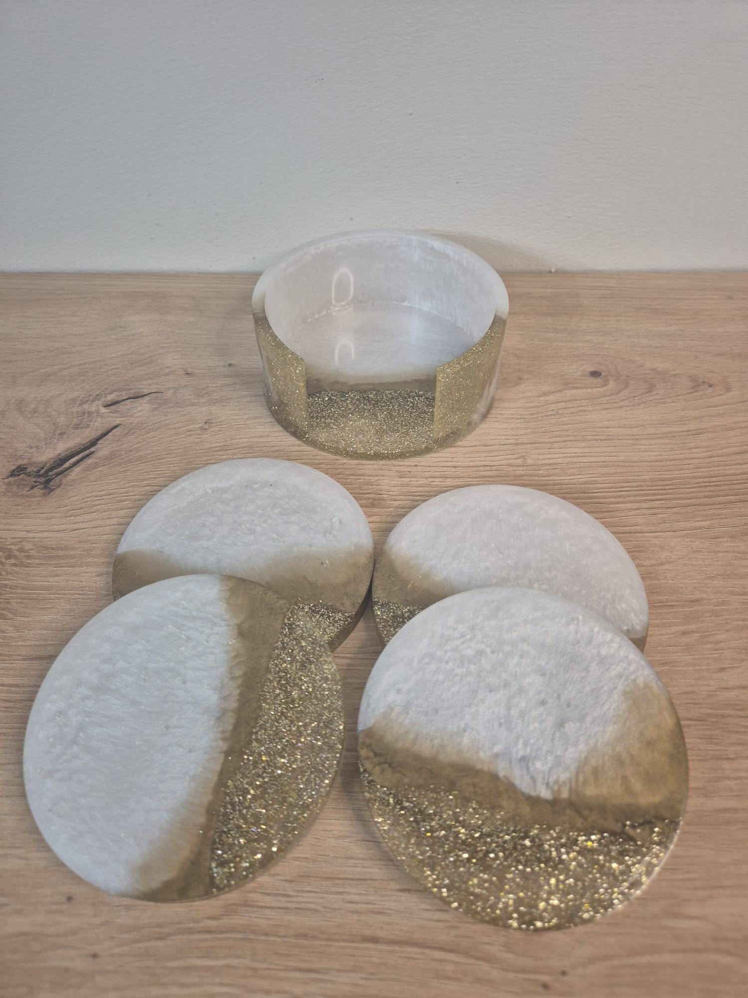 Set of resin coasters with stand