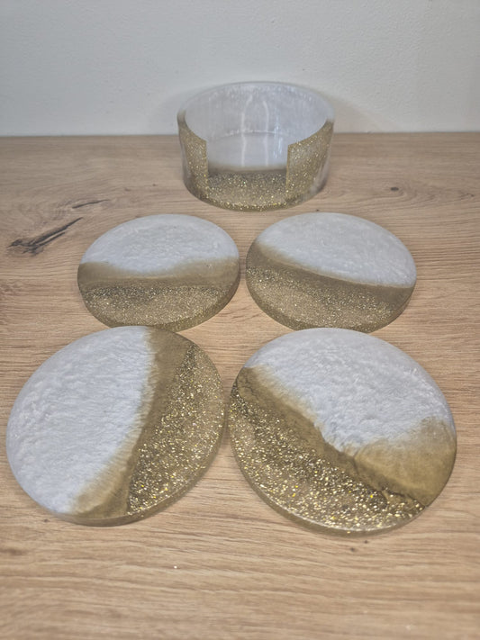 Set of resin coasters with stand