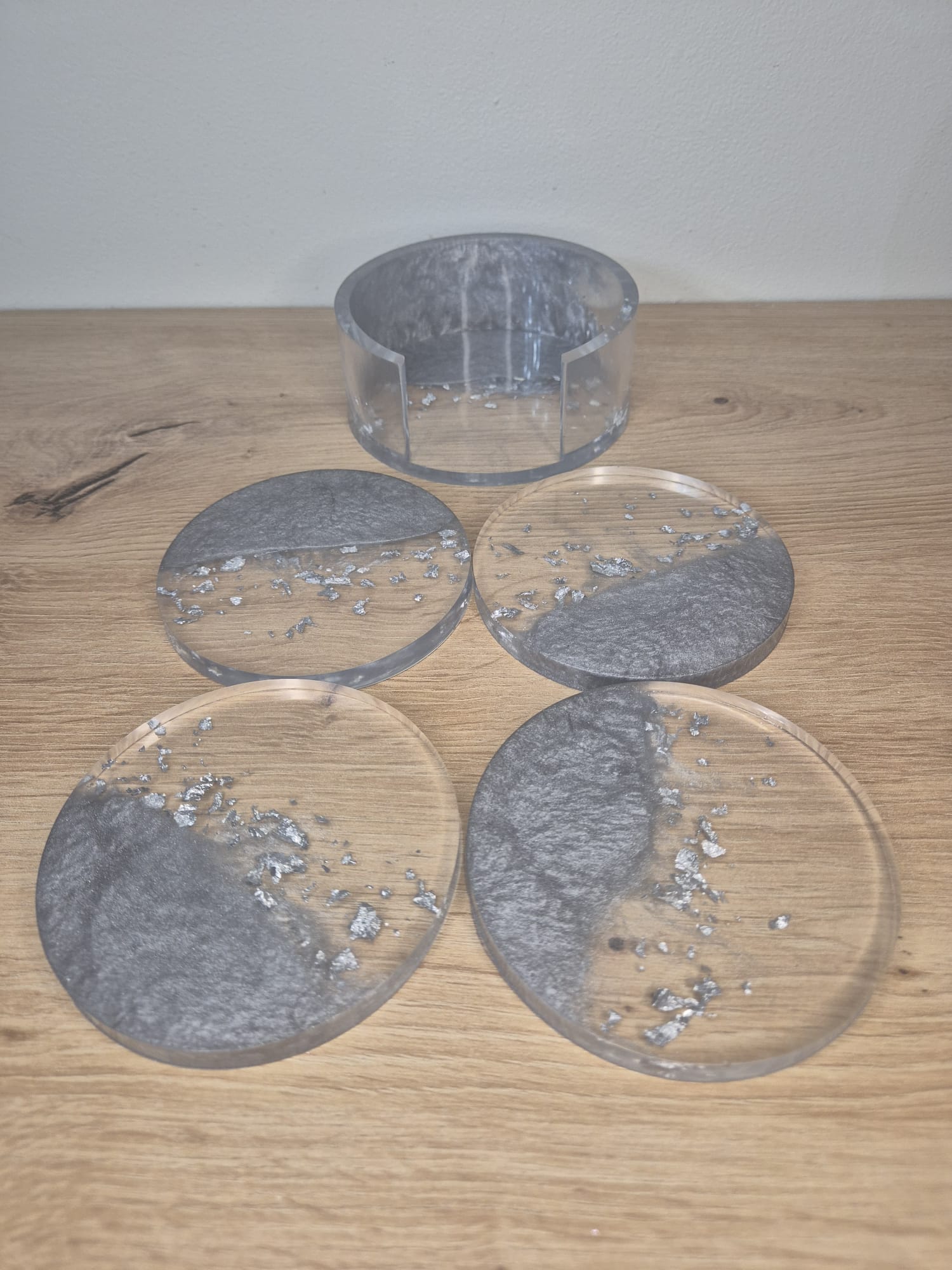 Set of resin coasters with stand