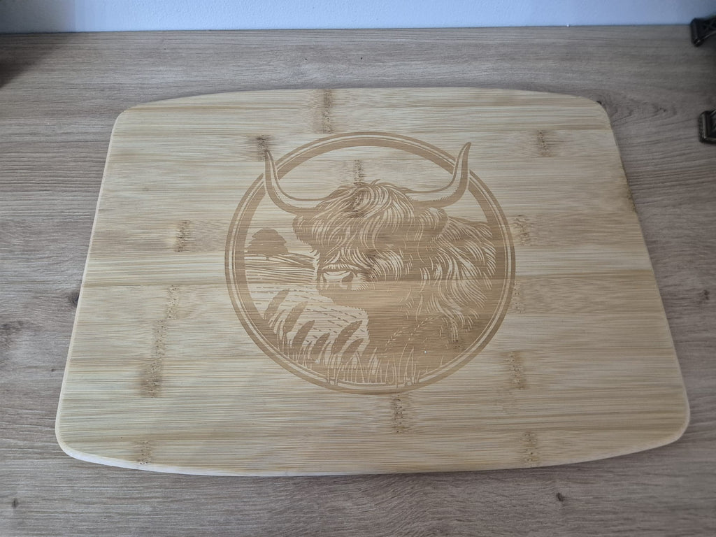 Bamboo Highland Cow Engraved Chopping Board