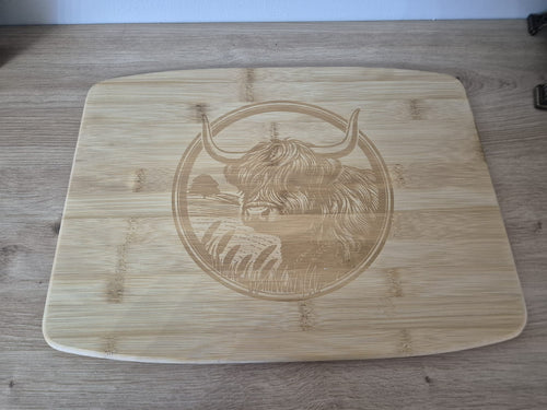 Bamboo Highland Cow Engraved Chopping Board