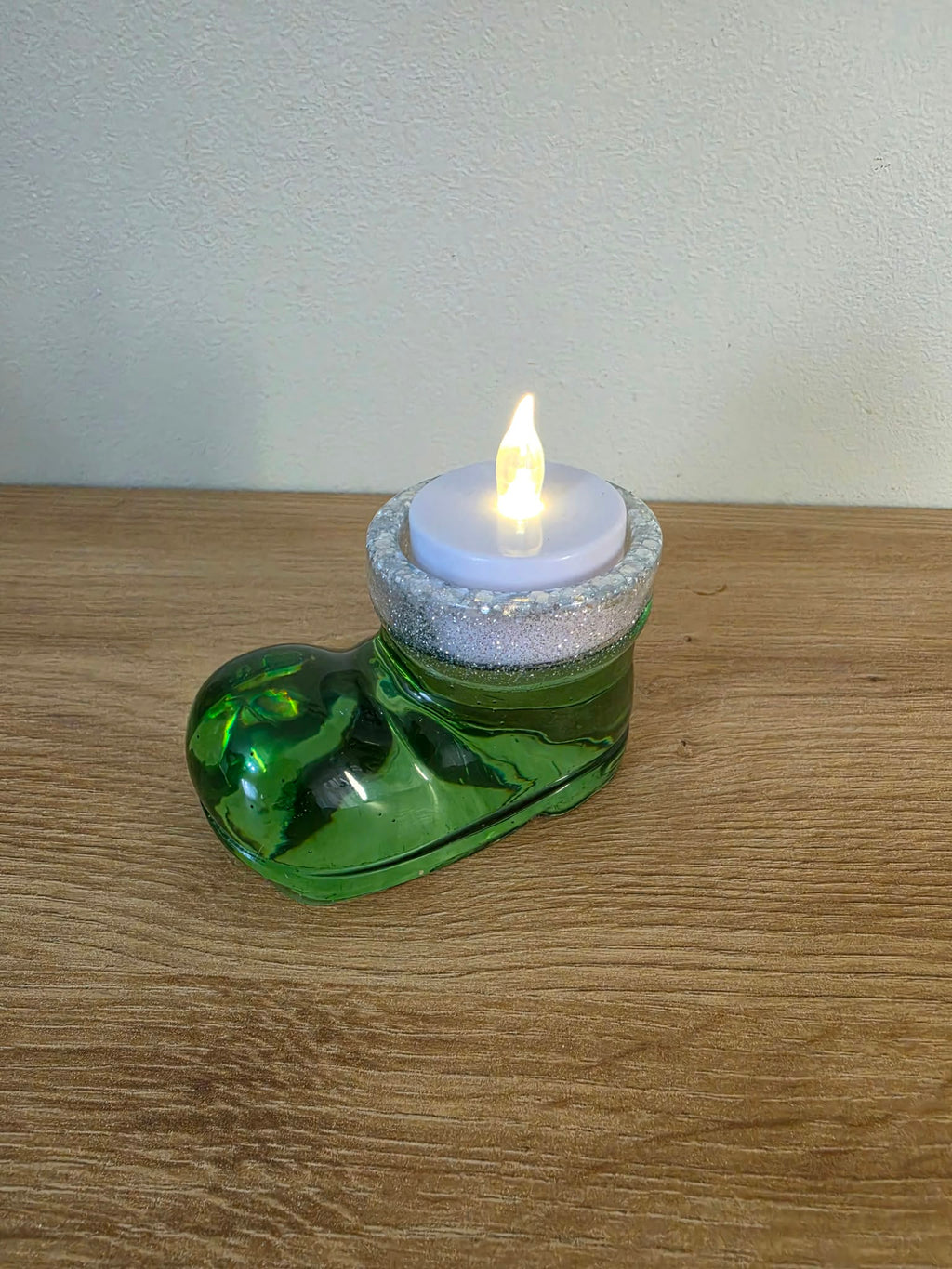 Handmade resin Santa's Boot candle holder