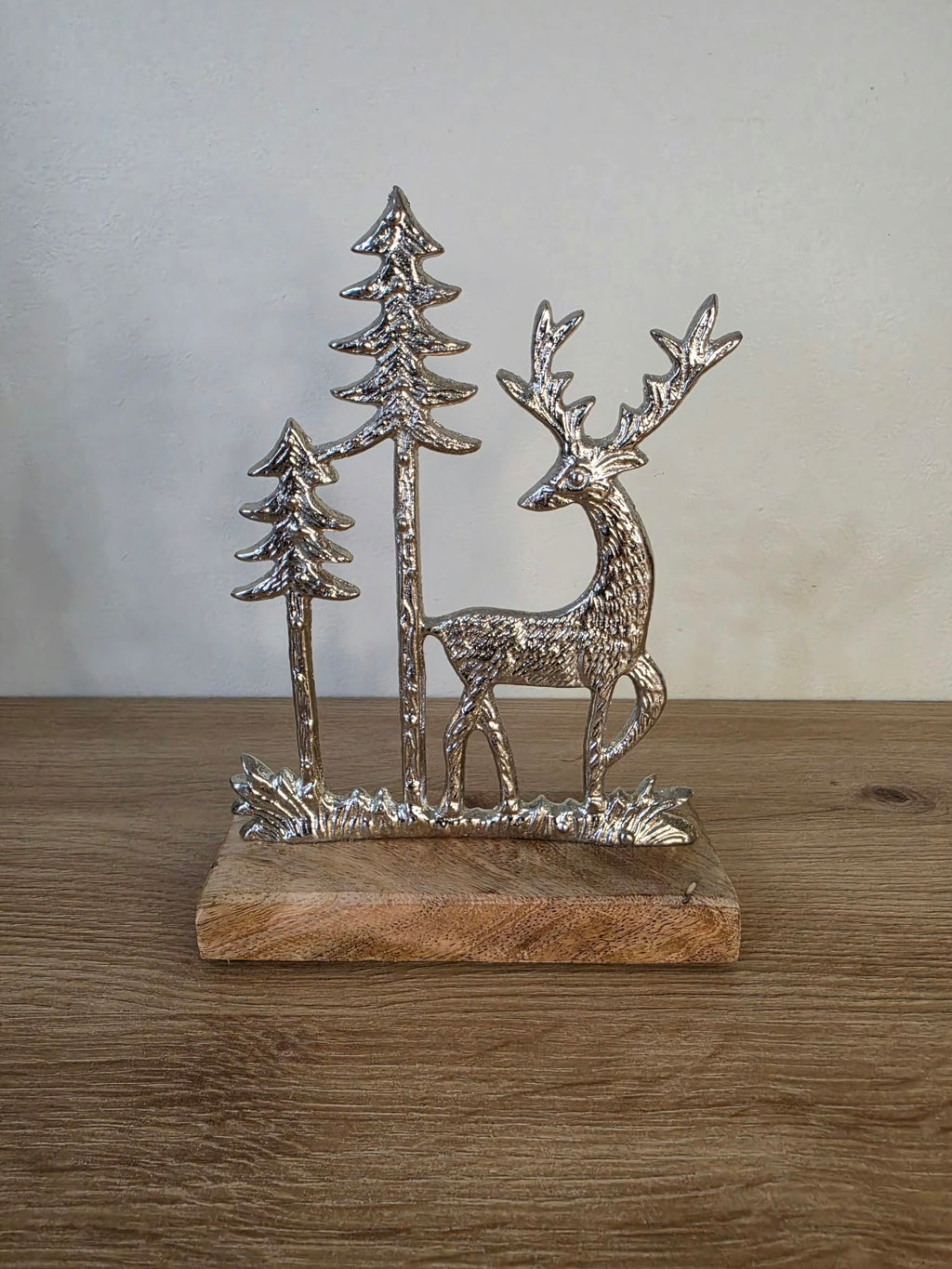 Reindeer and Trees Scene on Wooden Base