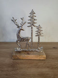 Reindeer and Trees Scene on Wooden Base