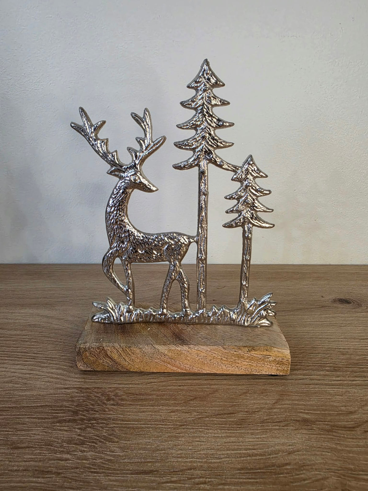 Reindeer and Trees Scene on Wooden Base